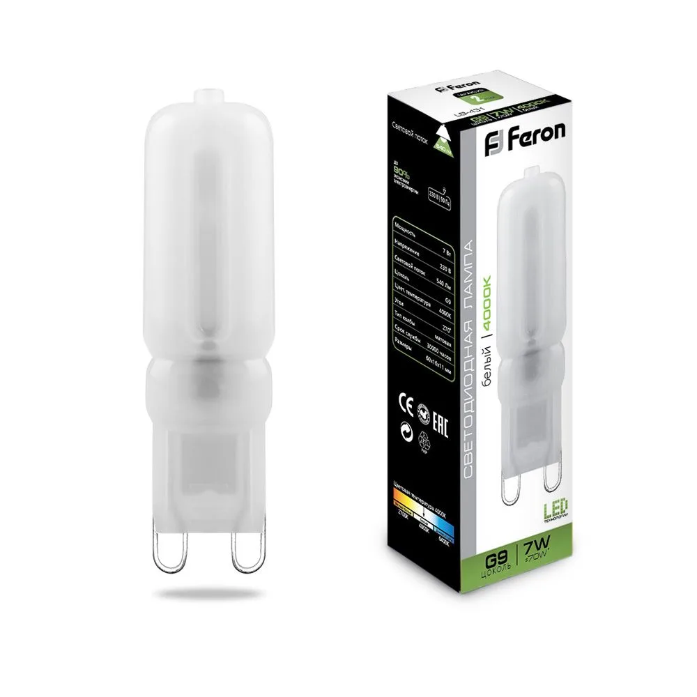 Лампа светодиодная FERON LB-431 G9 7W 230V 4000K 25756