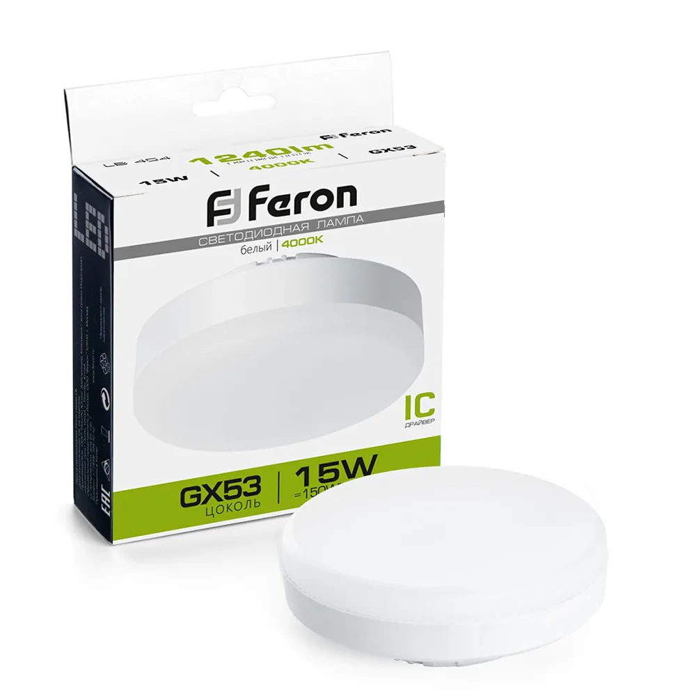 FERON Лампа светодиодная LB-454 GX53 15W 175-265V 4000K 25836 FERON Лампа светодиодная LB-454 GX53 15W 175-265V 4000K 25836