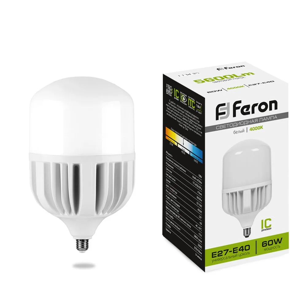 FERON Лампа светодиодная LB-65 E27-E40 60W 175-265V 4000K 25821 FERON Лампа светодиодная LB-65 E27-E40 60W 175-265V 4000K 25821