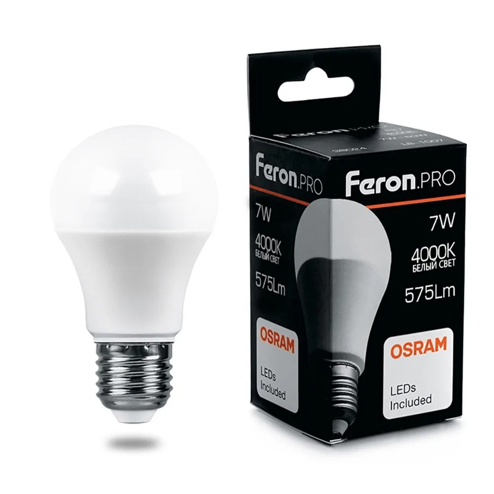 FERON Лампа светодиодная Feron.PRO LB-1007 Шар E27 7W 175-265V 4000K 38024 FERON Лампа светодиодная Feron.PRO LB-1007 Шар E27 7W 175-265V 4000K 38024