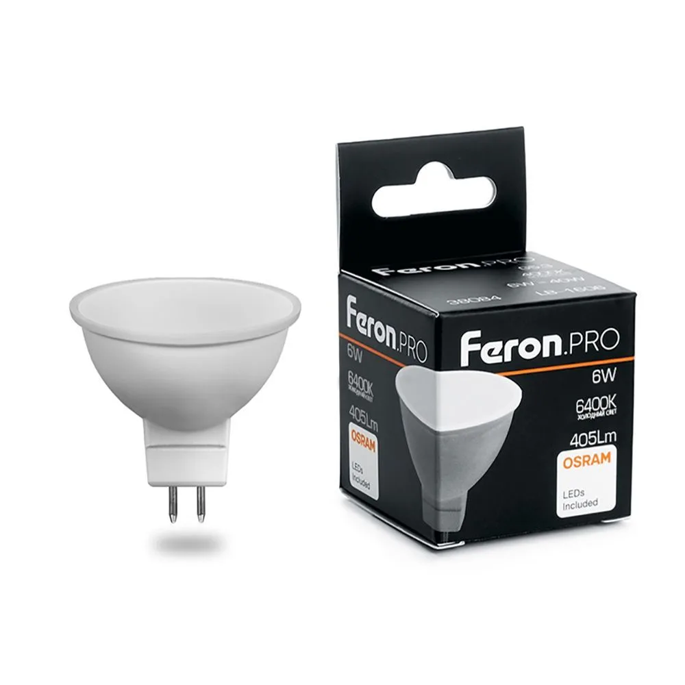 FERON Лампа светодиодная Feron.PRO LB-1606 MR16 G5.3 6W 175-265V 6400K 38085 FERON Лампа светодиодная Feron.PRO LB-1606 MR16 G5.3 6W 175-265V 6400K 38085