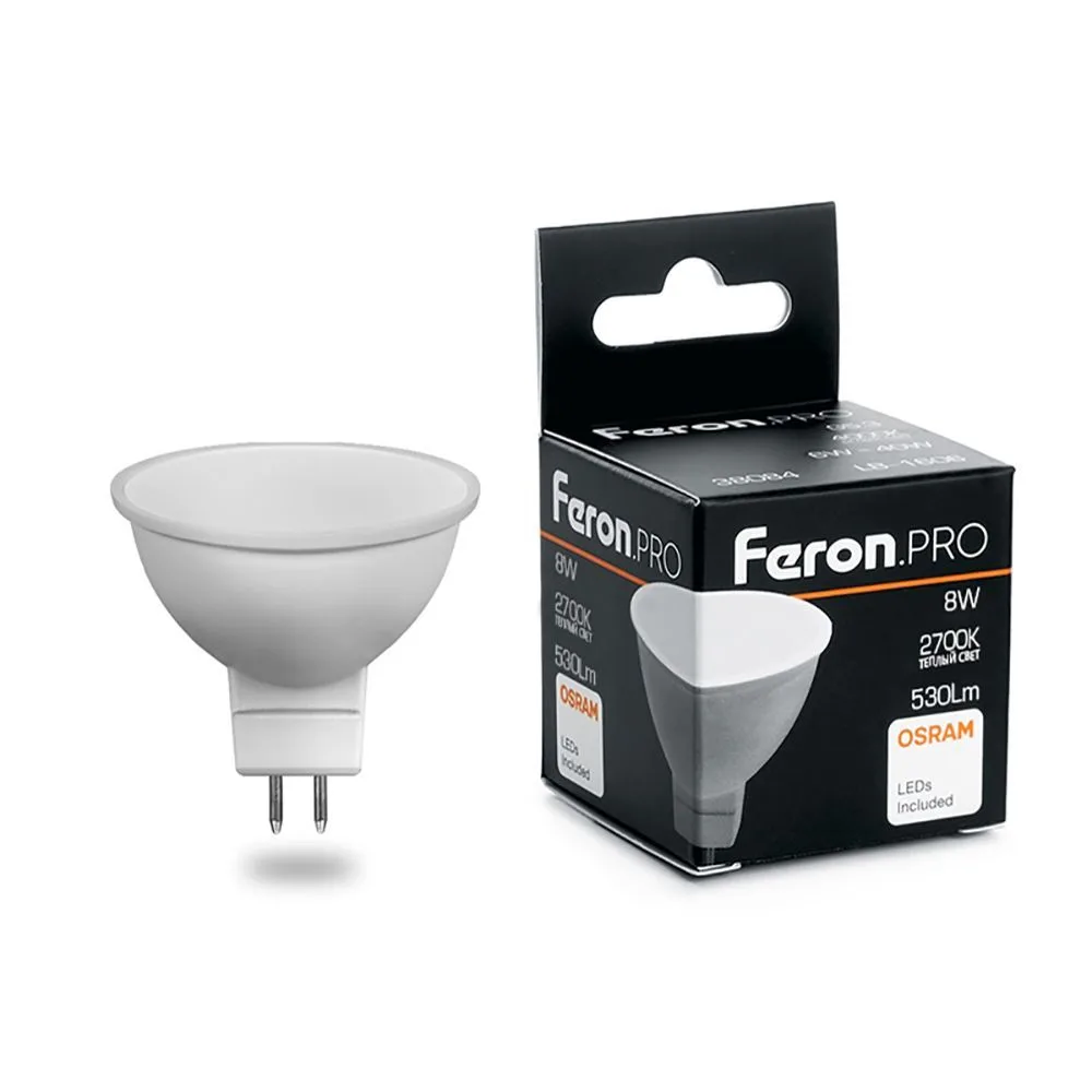 FERON Лампа светодиодная Feron.PRO LB-1608 MR16 G5.3 8W 175-265V 2700K 38089 FERON Лампа светодиодная Feron.PRO LB-1608 MR16 G5.3 8W 175-265V 2700K 38089