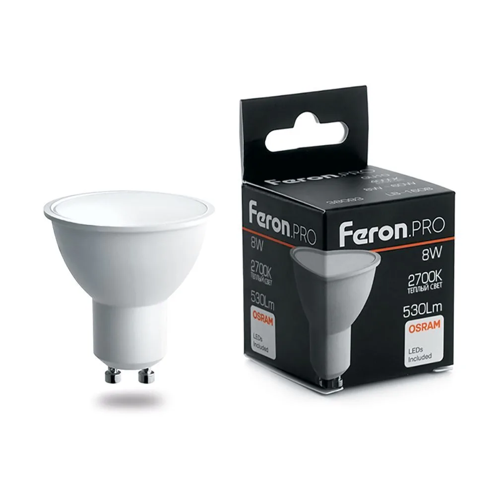 FERON Лампа светодиодная Feron.PRO LB-1608 GU10 8W 175-265V 2700K 38092 FERON Лампа светодиодная Feron.PRO LB-1608 GU10 8W 175-265V 2700K 38092