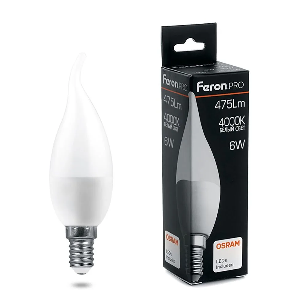 Лампа светодиодная FERON.PRO LB-1306 Свеча E14 6W 175-265V 4000K 38048