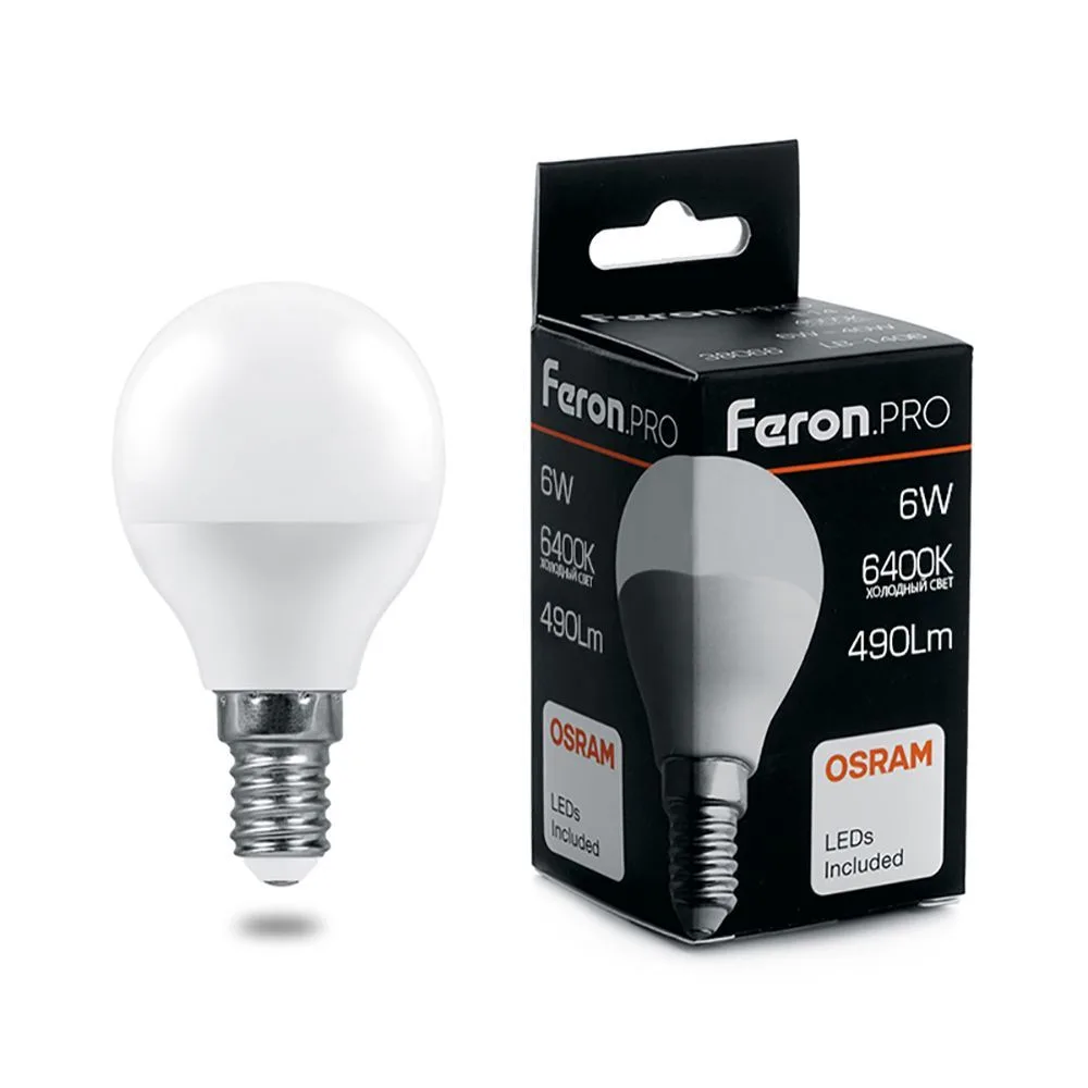 FERON Лампа светодиодная Feron.PRO LB-1406 Шарик E14 6W 175-265V 6400K 38067 FERON Лампа светодиодная Feron.PRO LB-1406 Шарик E14 6W 175-265V 6400K 38067