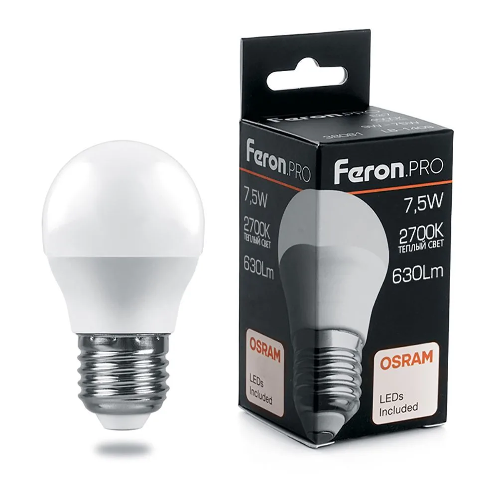 Лампа светодиодная FERON.PRO LB-1407 Шарик E27 7.5W 175-265V 2700K 38074