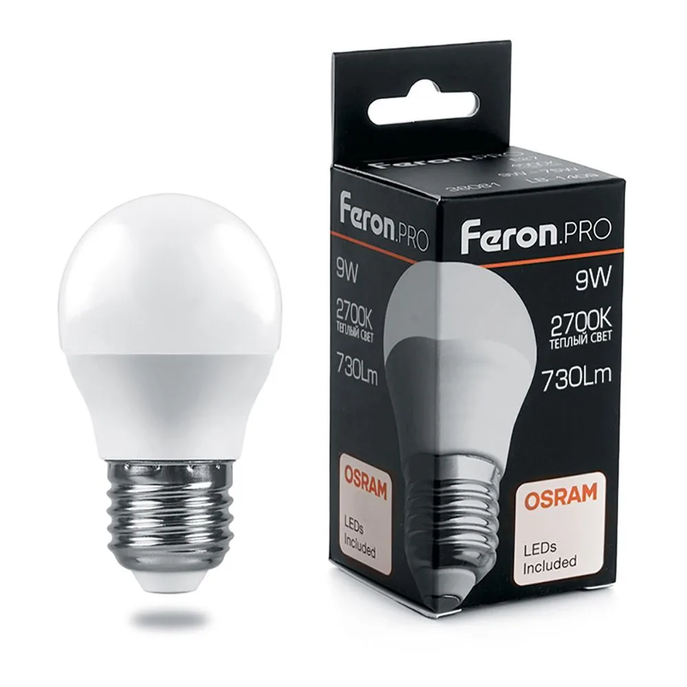 FERON Лампа светодиодная Feron.PRO LB-1409 Шарик E27 9W 175-265V 2700K 38080 FERON Лампа светодиодная Feron.PRO LB-1409 Шарик E27 9W 175-265V 2700K 38080