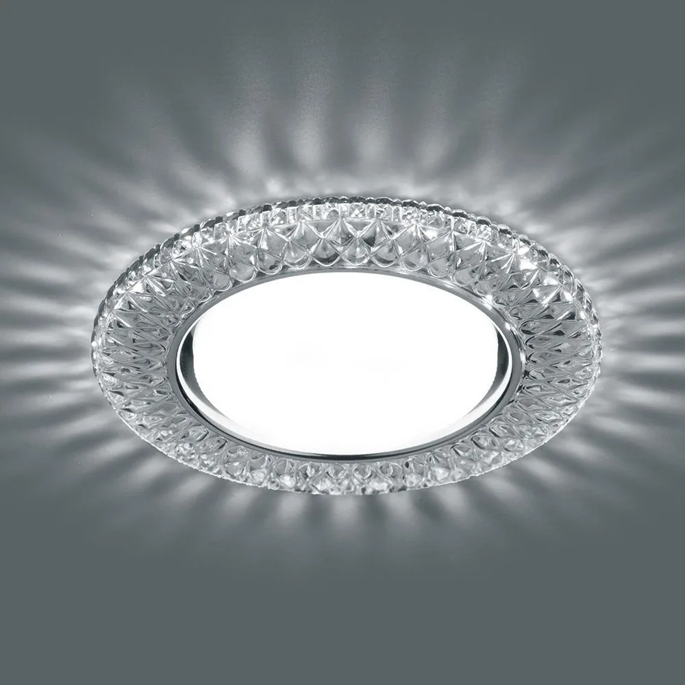 FERON Светильник встраиваемый с белой LED подсветкой CD4043 потолочный GX53 без лампы, прозрачный, хром 41305 FERON Светильник встраиваемый с белой LED подсветкой CD4043 потолочный GX53 без лампы, прозрачный, хром 41305