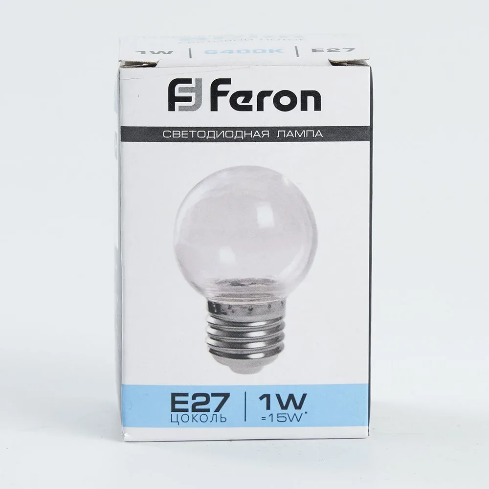 FERON Лампа светодиодная LB-37 Шарик E27 1W 6400K прозрачный 38120 FERON Лампа светодиодная LB-37 Шарик E27 1W 6400K прозрачный 38120