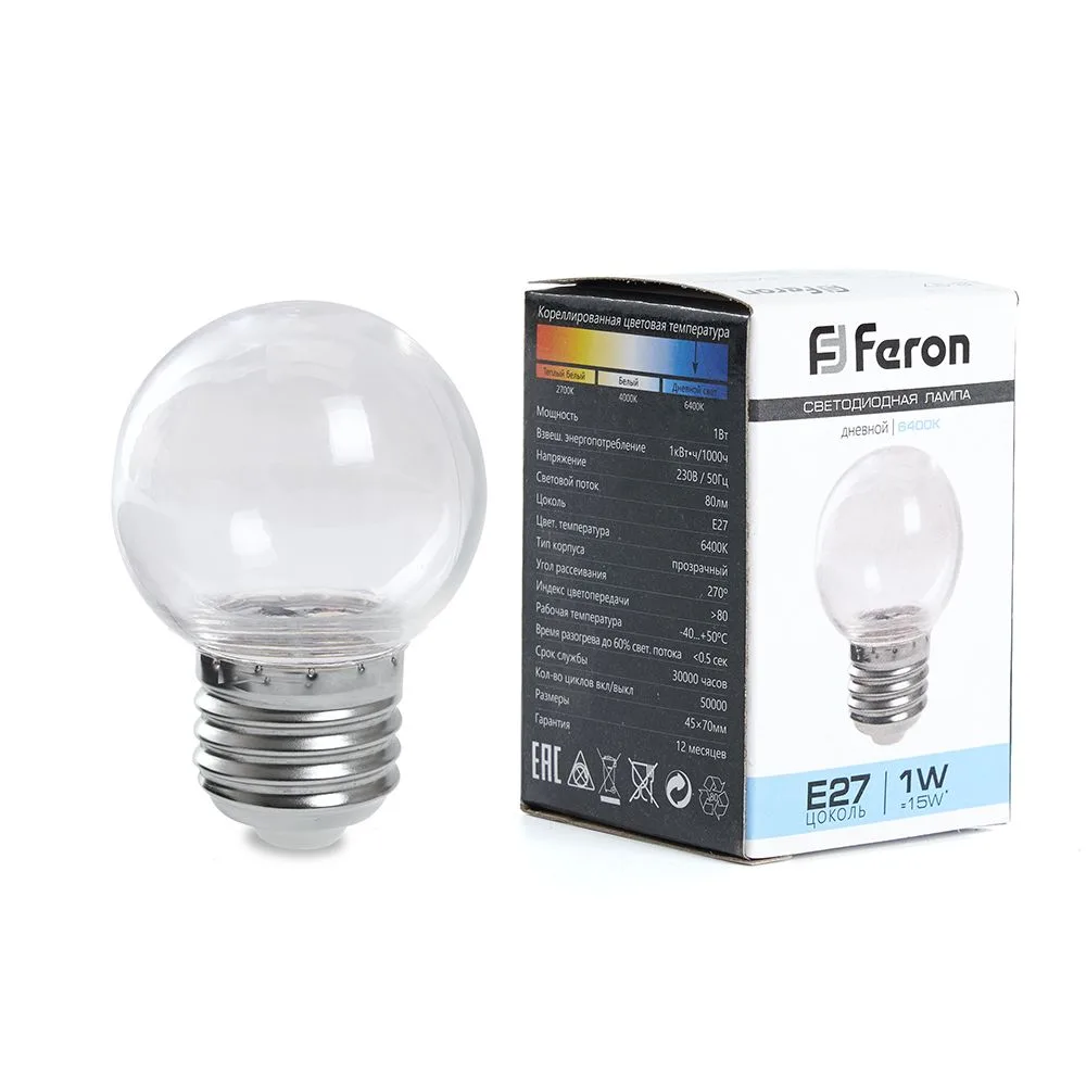FERON Лампа светодиодная LB-371 Шар E27 3W 6400K прозрачный 38122 FERON Лампа светодиодная LB-371 Шар E27 3W 6400K прозрачный 38122