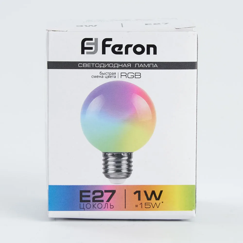 FERON Лампа светодиодная LB-37 Шарик матовый E27 1W 230V RGB быстрая смена цвета 38126 FERON Лампа светодиодная LB-37 Шарик матовый E27 1W 230V RGB быстрая смена цвета 38126