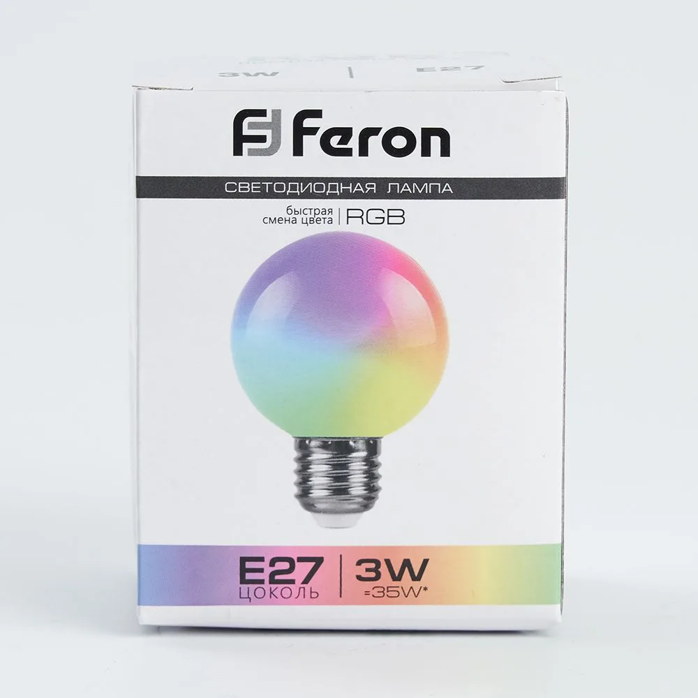 FERON Лампа светодиодная LB-371 Шар матовый E27 3W 230V RGB быстрая смена цвета 38127 FERON Лампа светодиодная LB-371 Шар матовый E27 3W 230V RGB быстрая смена цвета 38127
