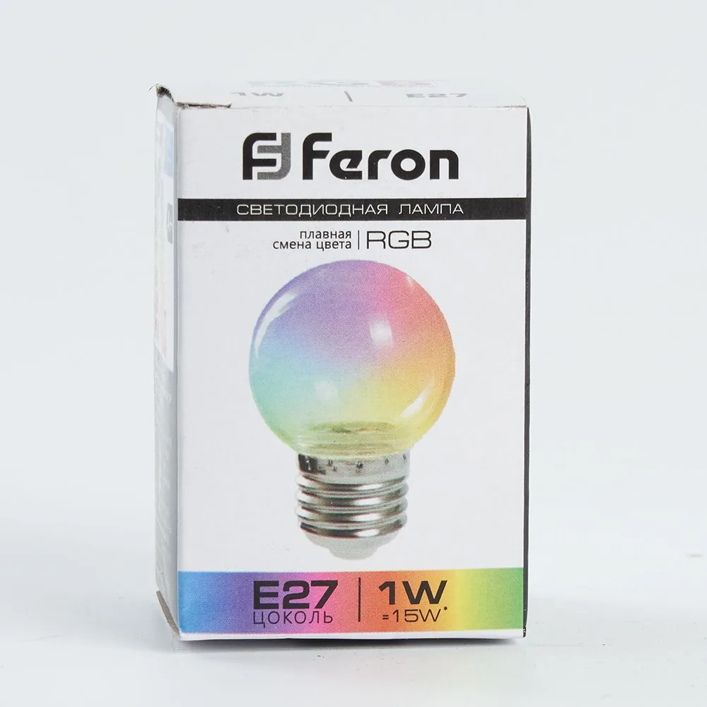 FERON Лампа светодиодная LB-37 Шарик прозрачный E27 1W 230V RGB плавная смена цвета 38132 FERON Лампа светодиодная LB-37 Шарик прозрачный E27 1W 230V RGB плавная смена цвета 38132