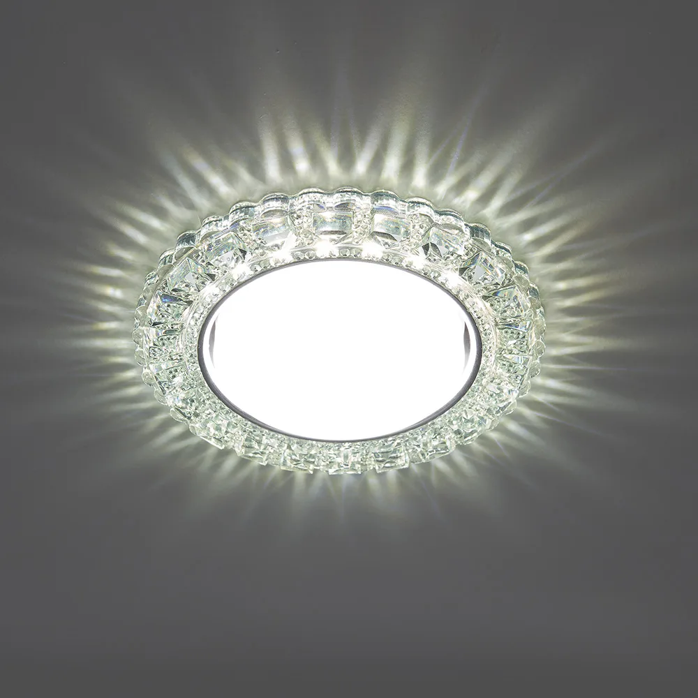 FERON Светильник встраиваемый с белой LED подсветкой CD4045 потолочный GX53 без лампы, прозрачный, хром 41408 FERON Светильник встраиваемый с белой LED подсветкой CD4045 потолочный GX53 без лампы, прозрачный, хром 41408