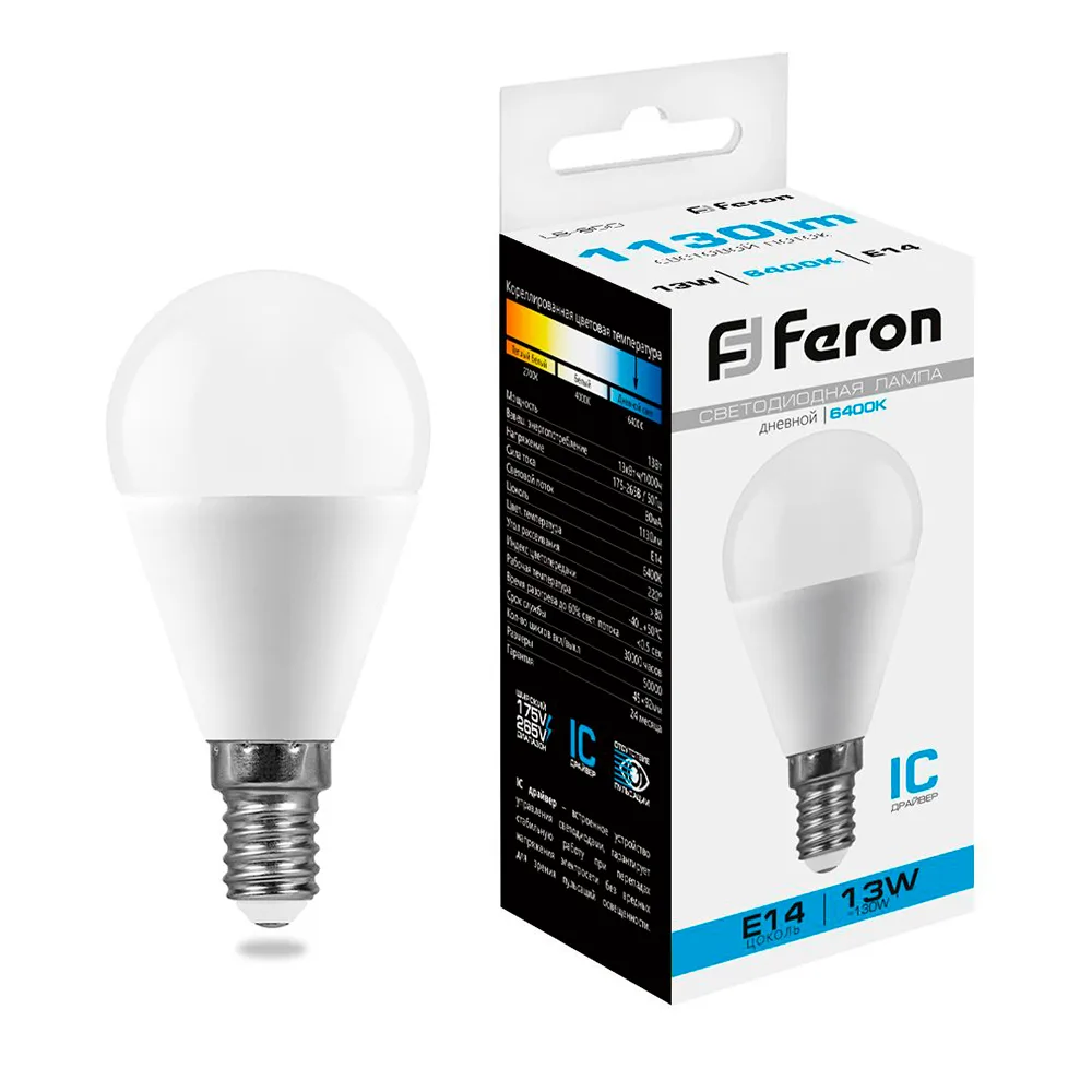 Лампа светодиодная FERON LB-950 Шарик E14 13W 175-265V 6400K 38103