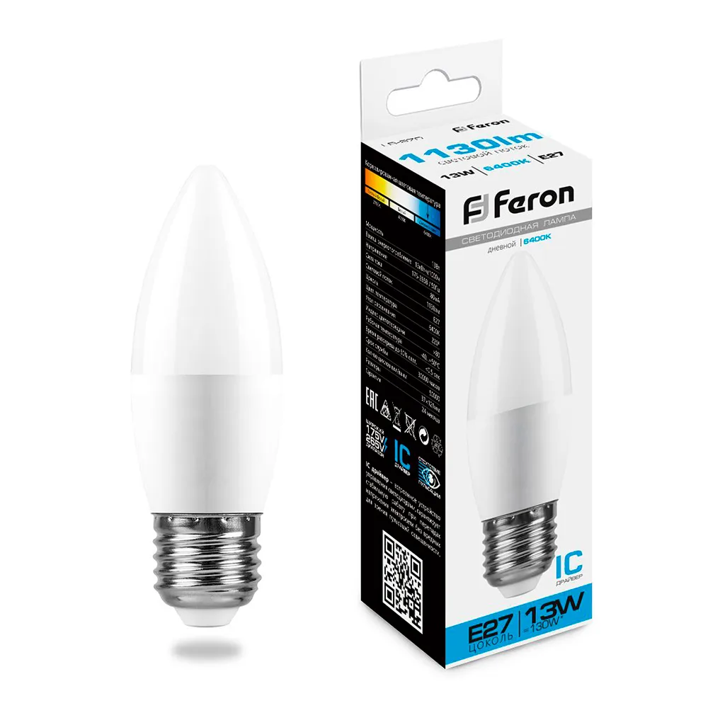 FERON Лампа светодиодная LB-970 Свеча E27 13W 175-265V 6400K 38112 FERON Лампа светодиодная LB-970 Свеча E27 13W 175-265V 6400K 38112