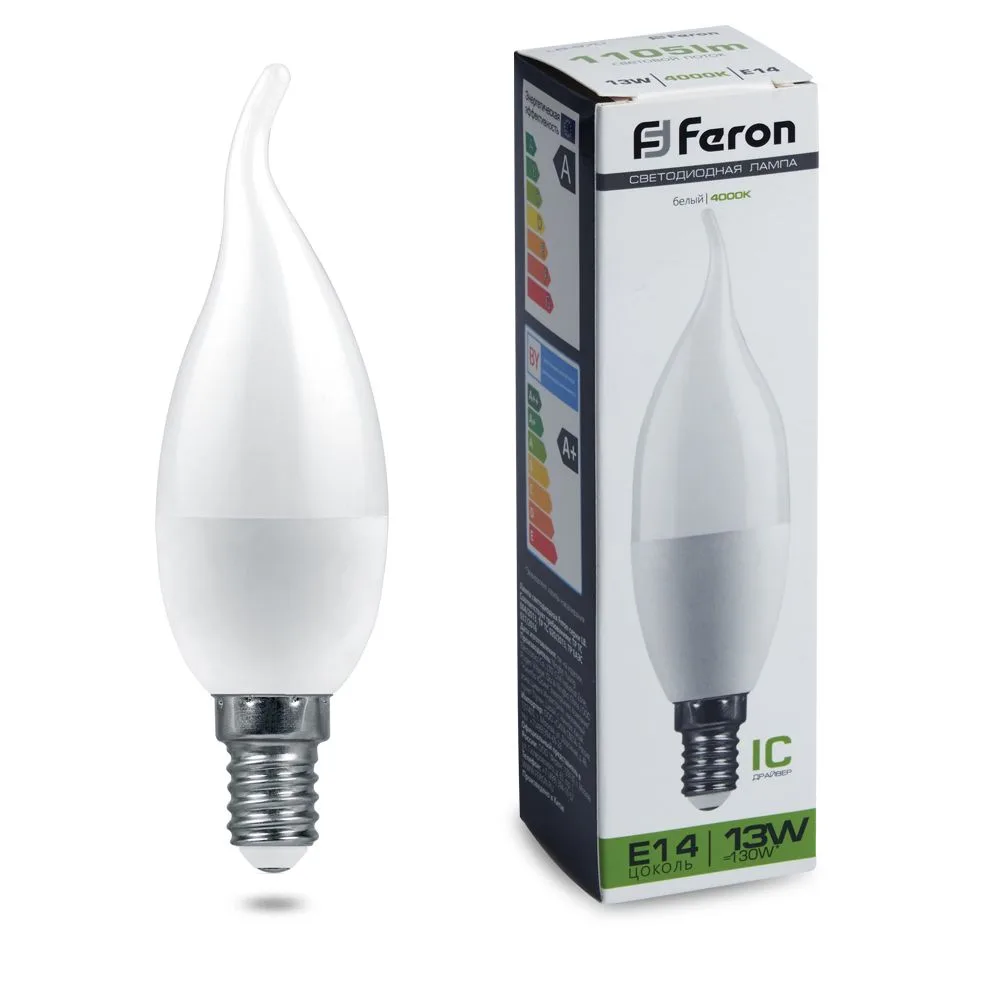 FERON Лампа светодиодная LB-970 Свеча на ветру E14 13W 175-265V 4000K 38113 FERON Лампа светодиодная LB-970 Свеча на ветру E14 13W 175-265V 4000K 38113
