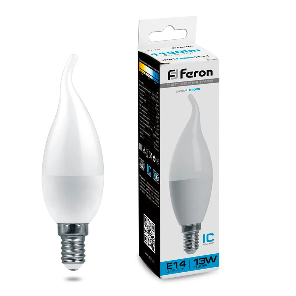 FERON Лампа светодиодная LB-970 Свеча на ветру E14 13W 175-265V 6400K 38114 FERON Лампа светодиодная LB-970 Свеча на ветру E14 13W 175-265V 6400K 38114