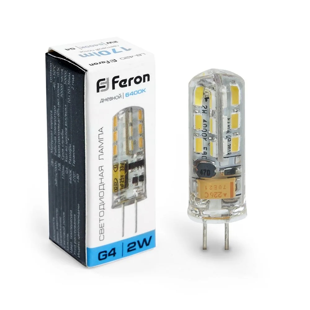 FERON Лампа светодиодная LB-420 G4 2W 12V 6400K 25859 FERON Лампа светодиодная LB-420 G4 2W 12V 6400K 25859