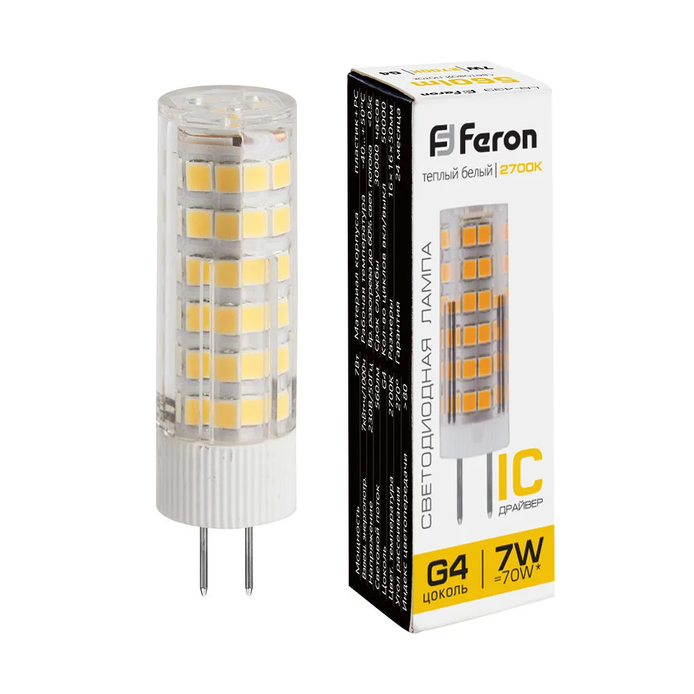 FERON Лампа светодиодная LB-433 G4 7W 175-265V 2700K 25863 FERON Лампа светодиодная LB-433 G4 7W 175-265V 2700K 25863
