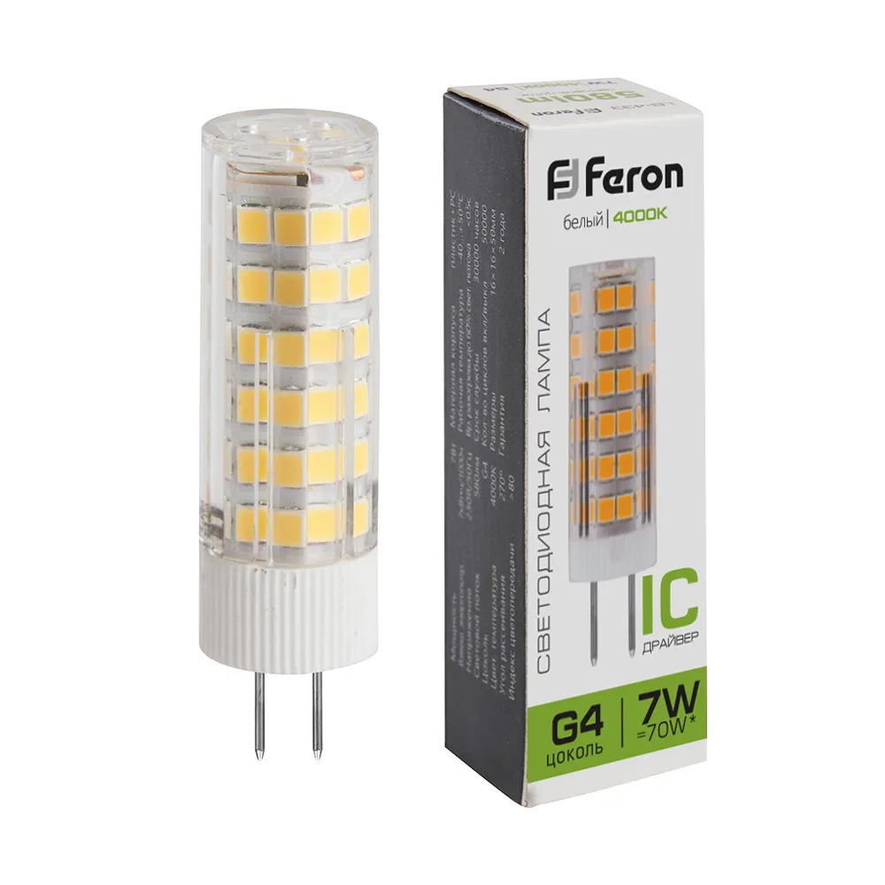 FERON Лампа светодиодная LB-433 G4 7W 175-265V 4000K 25864 FERON Лампа светодиодная LB-433 G4 7W 175-265V 4000K 25864
