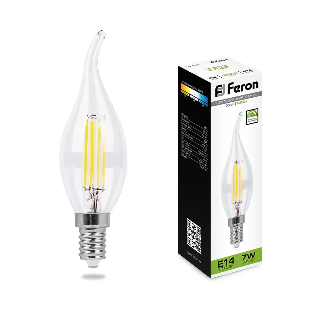 FERON Лампа светодиодная диммируемая LB-167 Свеча на ветру E14 7W 230V 4000K 25873 FERON Лампа светодиодная диммируемая LB-167 Свеча на ветру E14 7W 230V 4000K 25873