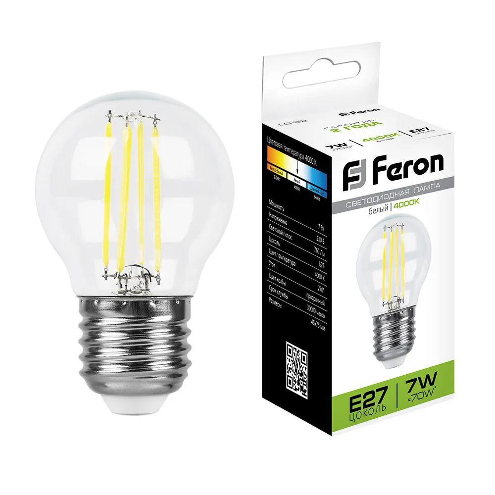 FERON Лампа светодиодная LB-52 Шарик E27 7W 230V 4000K 25877 FERON Лампа светодиодная LB-52 Шарик E27 7W 230V 4000K 25877