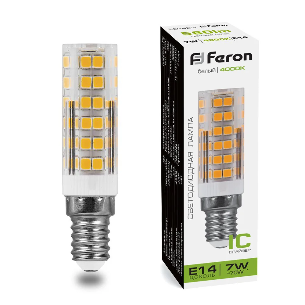 FERON Лампа светодиодная LB-433 E14 7W 175-265V 4000K 25899 FERON Лампа светодиодная LB-433 E14 7W 175-265V 4000K 25899