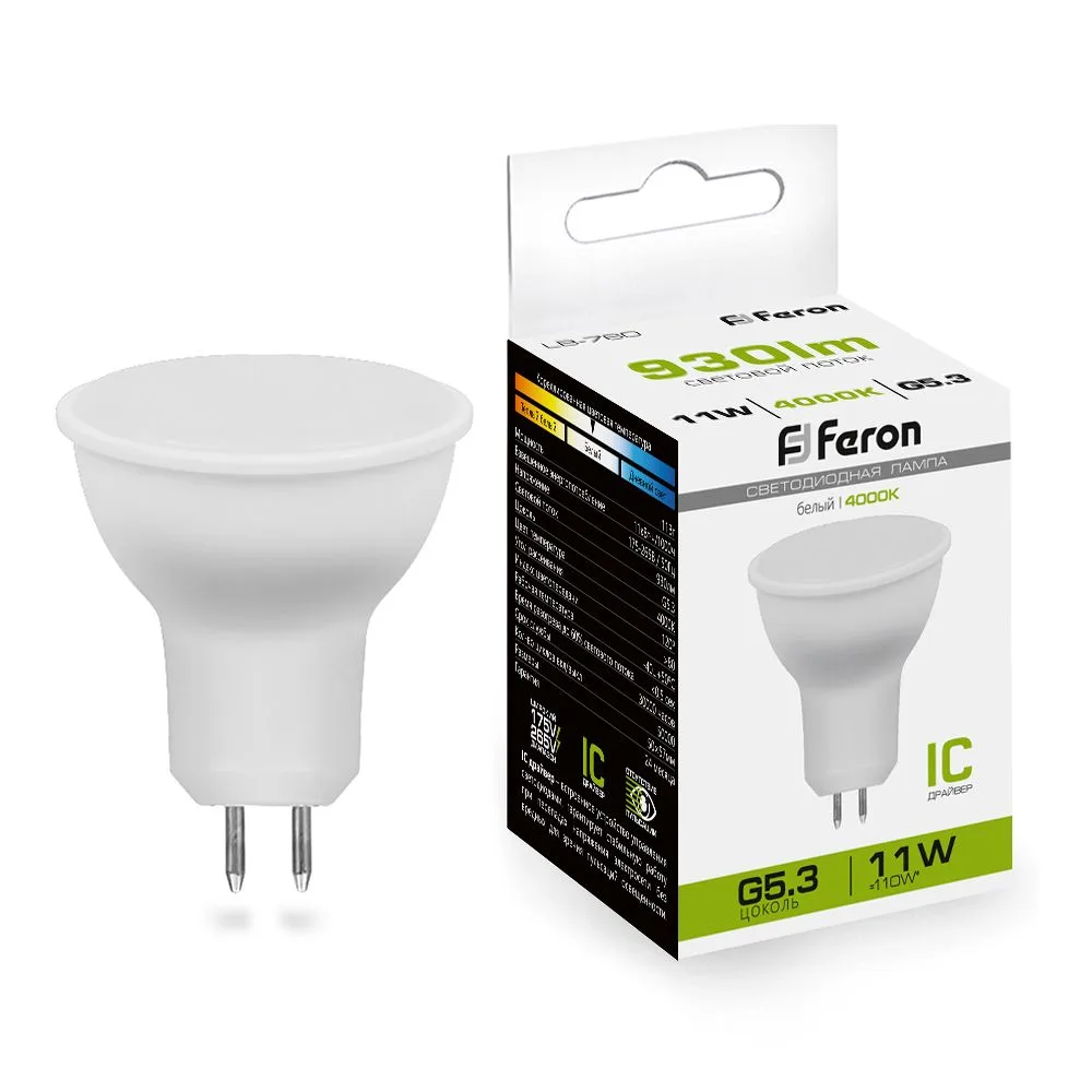 FERON Лампа светодиодная LB-760 MR16 G5.3 11W 175-265V 4000K 38138 FERON Лампа светодиодная LB-760 MR16 G5.3 11W 175-265V 4000K 38138
