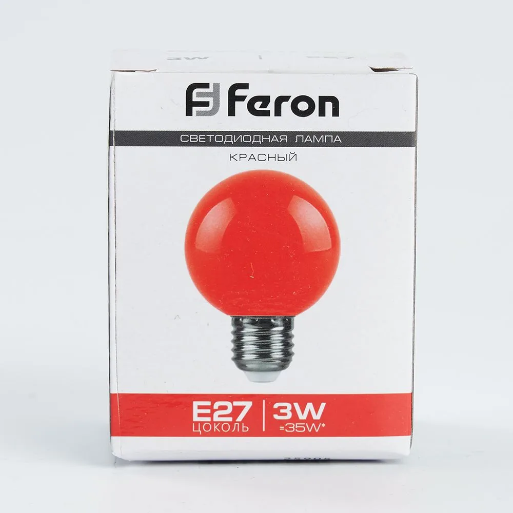 FERON Лампа светодиодная LB-371 Шар E27 3W 230V красный 25905 FERON Лампа светодиодная LB-371 Шар E27 3W 230V красный 25905