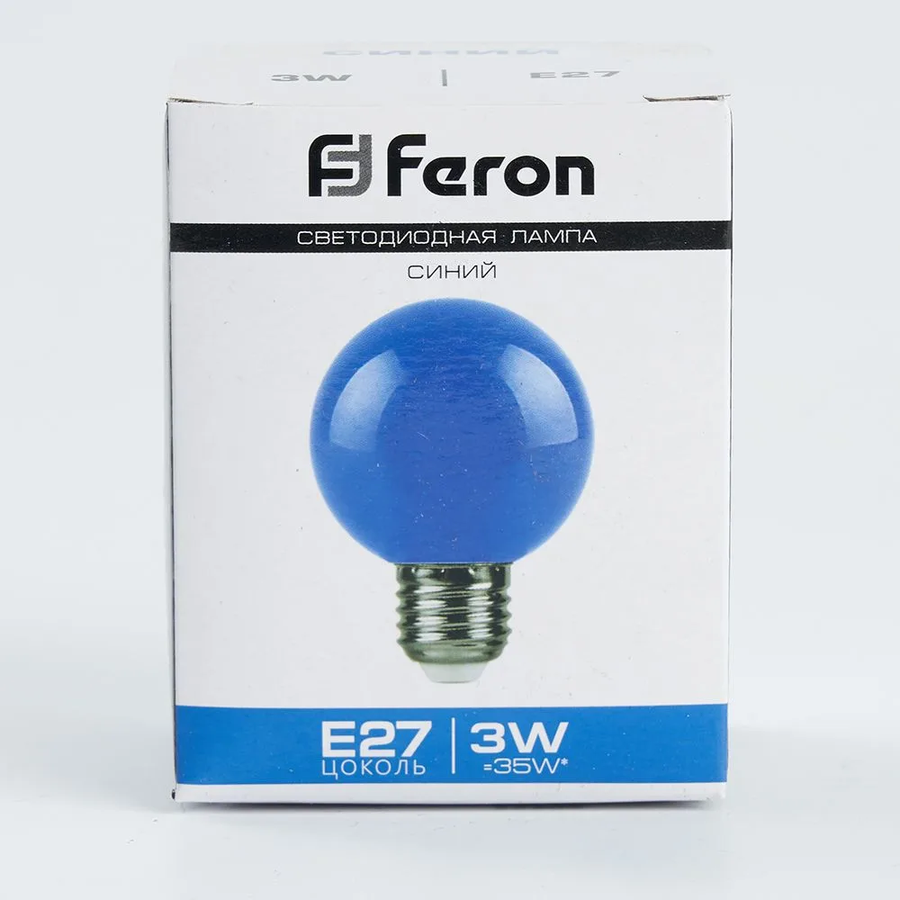 FERON Лампа светодиодная LB-371 Шар E27 3W 230V синий 25906 FERON Лампа светодиодная LB-371 Шар E27 3W 230V синий 25906