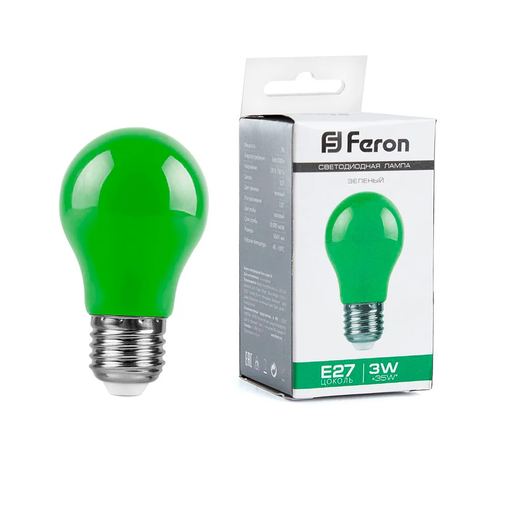 FERON Лампа светодиодная LB-375 E27 3W 230V зеленый 25922 FERON Лампа светодиодная LB-375 E27 3W 230V зеленый 25922