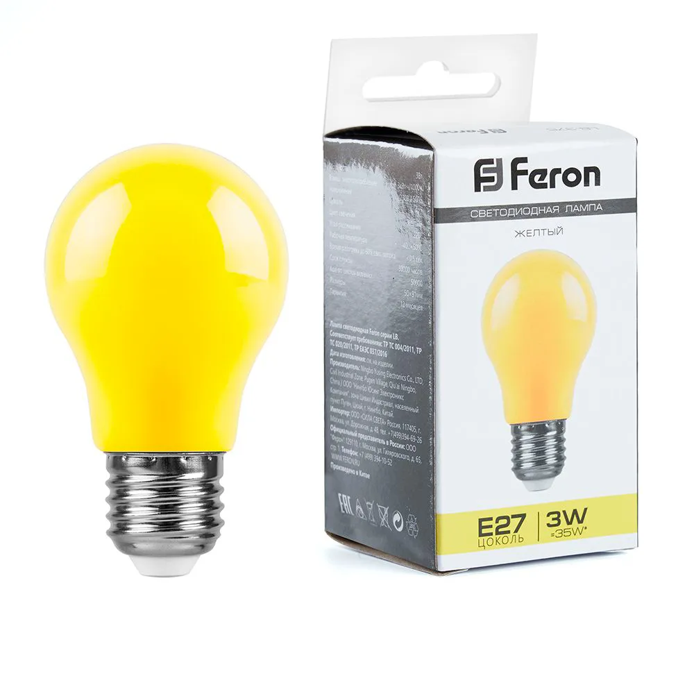 FERON Лампа светодиодная LB-375 E27 3W 230V желтый 25921 FERON Лампа светодиодная LB-375 E27 3W 230V желтый 25921