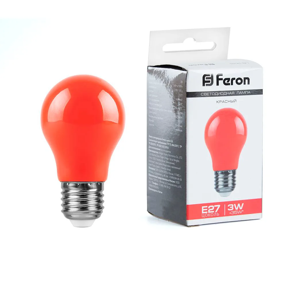 FERON Лампа светодиодная LB-375 E27 3W 230V красный 25924 FERON Лампа светодиодная LB-375 E27 3W 230V красный 25924