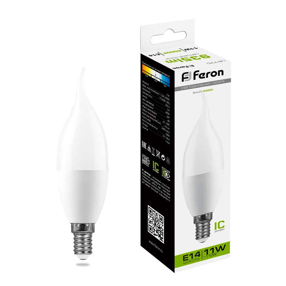 FERON Лампа светодиодная LB-770 Свеча на ветру E14 11W 175-265V 4000K 25940 FERON Лампа светодиодная LB-770 Свеча на ветру E14 11W 175-265V 4000K 25940