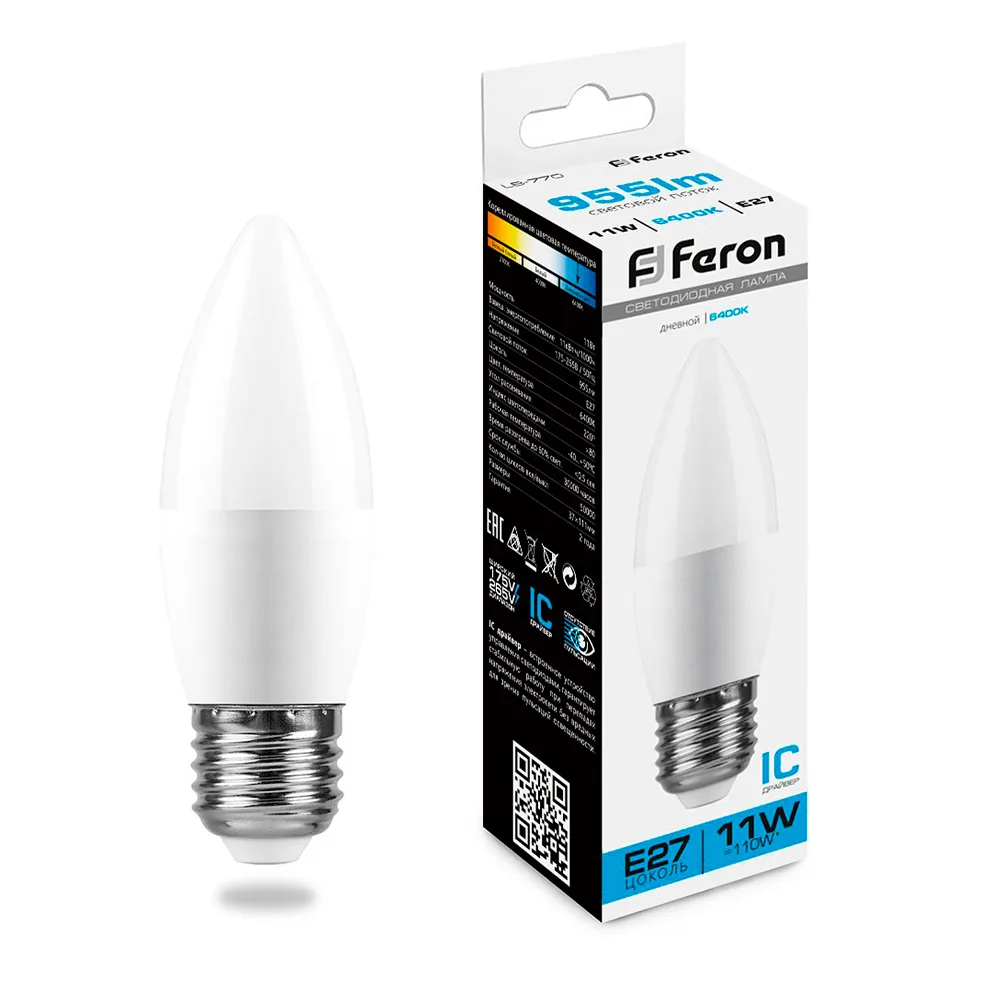 Лампа светодиодная FERON LB-770 Свеча E27 11W 175-265V 6400K 25945