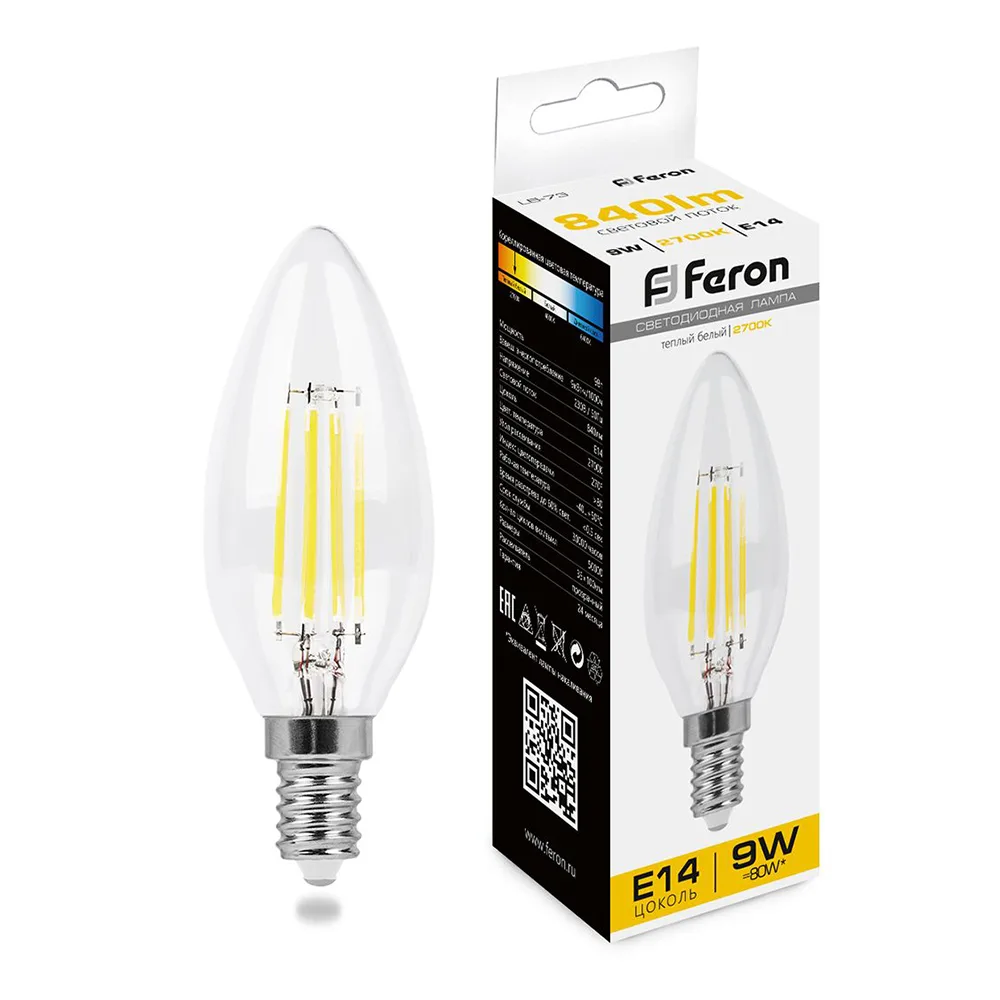 FERON Лампа светодиодная LB-73 Свеча E14 9W 230V 2700K 25956 FERON Лампа светодиодная LB-73 Свеча E14 9W 230V 2700K 25956