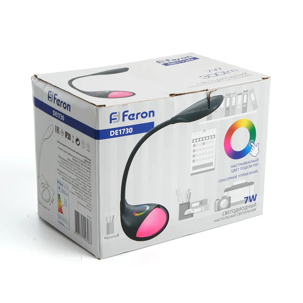 FERON Настольный светодиодный светильник DE1730 7W, 6000-6500K, 100-240V, черный 41554 FERON Настольный светодиодный светильник DE1730 7W, 6000-6500K, 100-240V, черный 41554