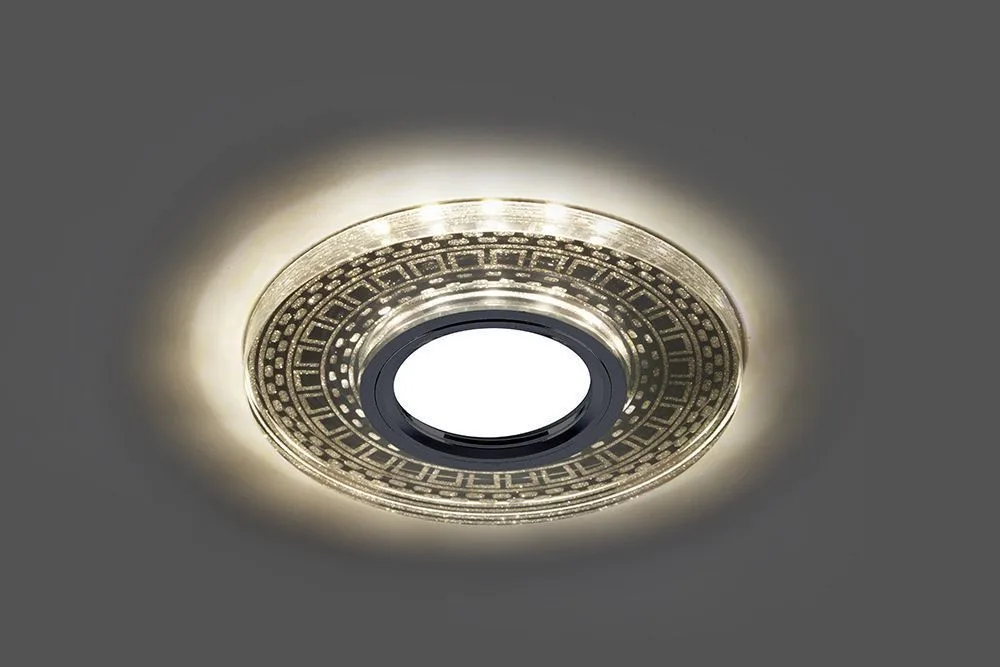 FERON Светильник встраиваемый с LED подсветкой CD981 потолочный MR16 G5.3, прозрачный, серебро FERON Светильник встраиваемый с LED подсветкой CD981 потолочный MR16 G5.3, прозрачный, серебро