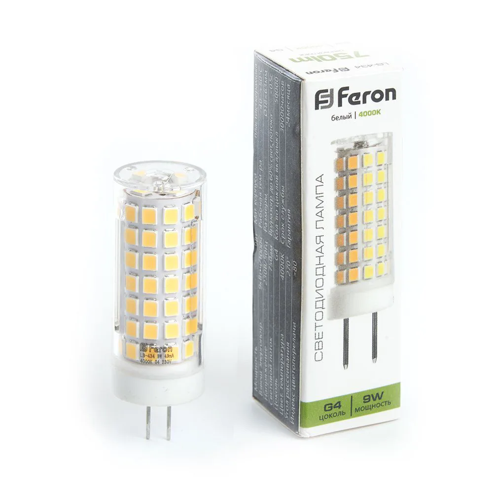 Лампа светодиодная FERON LB-434 G4 9W 175-265V 4000K 38144
