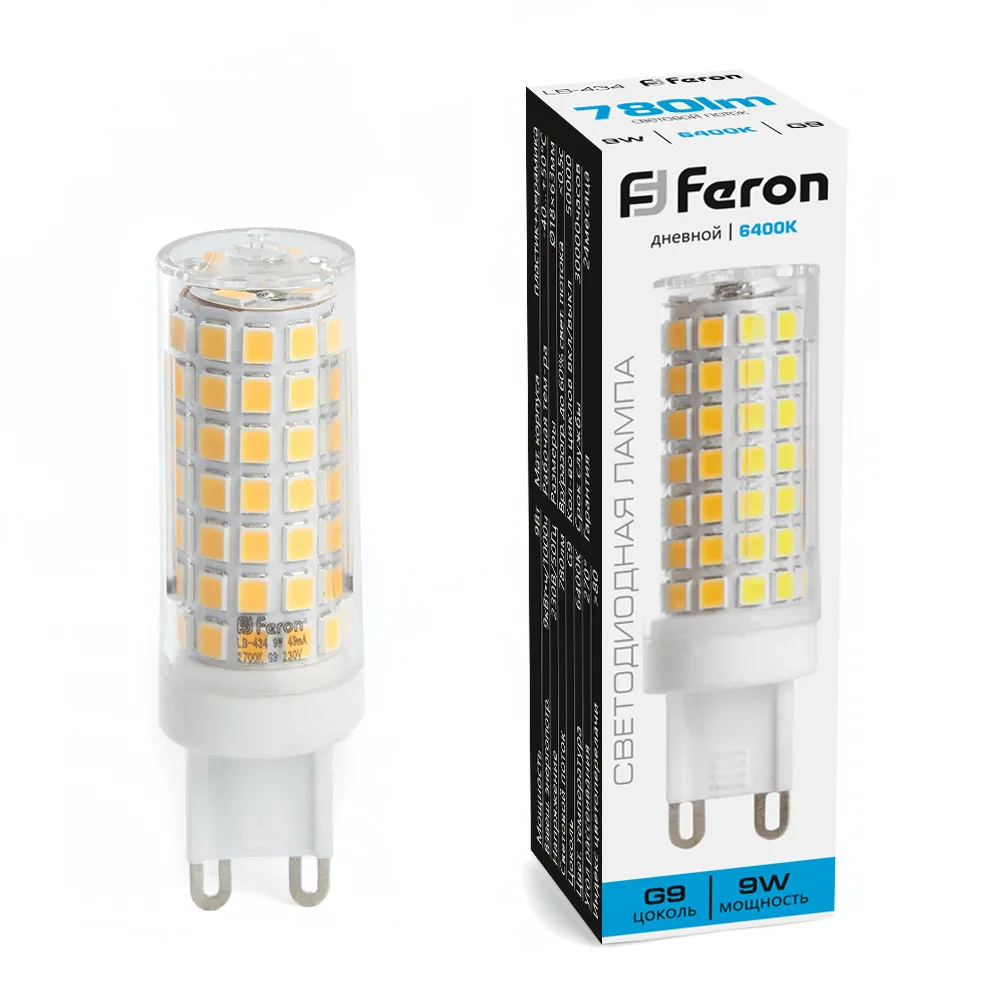 FERON Лампа светодиодная LB-434 G9 9W 175-265V 6400K 38148 FERON Лампа светодиодная LB-434 G9 9W 175-265V 6400K 38148