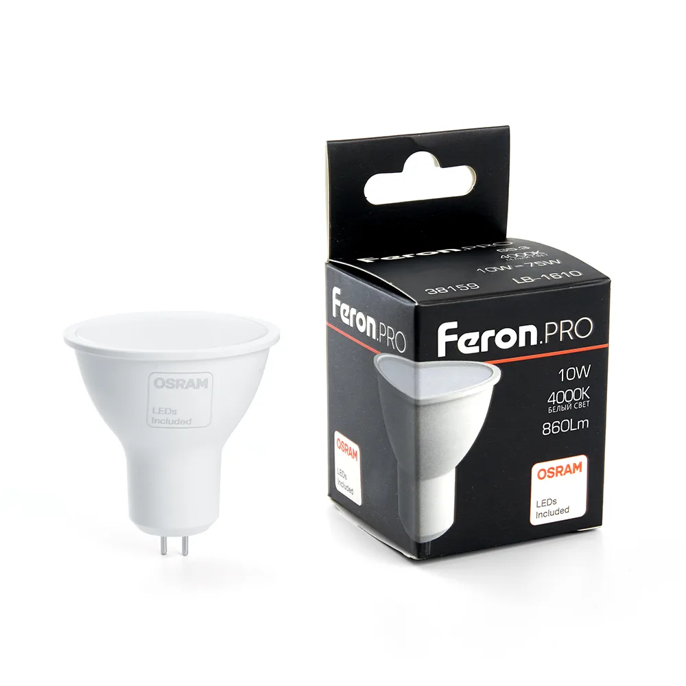 FERON Лампа светодиодная Feron.PRO LB-1610 MR16 G5.3 10W 175-265V 4000K 38159 FERON Лампа светодиодная Feron.PRO LB-1610 MR16 G5.3 10W 175-265V 4000K 38159