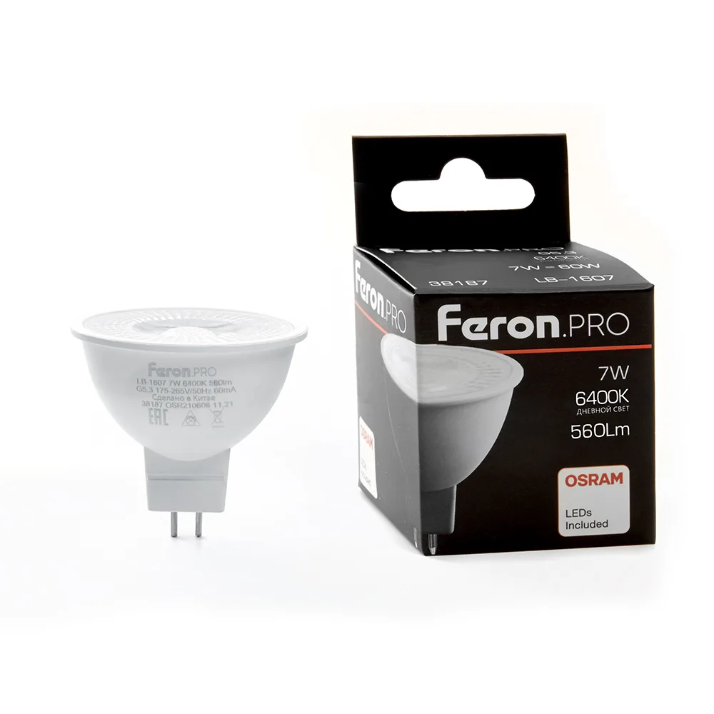 Лампа светодиодная FERON.PRO LB-1607 G5.3 7W 175-265V 6400K 38187