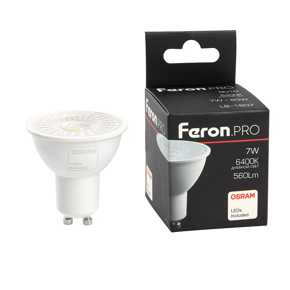 FERON Лампа светодиодная Feron.PRO LB-1607 GU10 7W 175-265V 6400K 38178 FERON Лампа светодиодная Feron.PRO LB-1607 GU10 7W 175-265V 6400K 38178