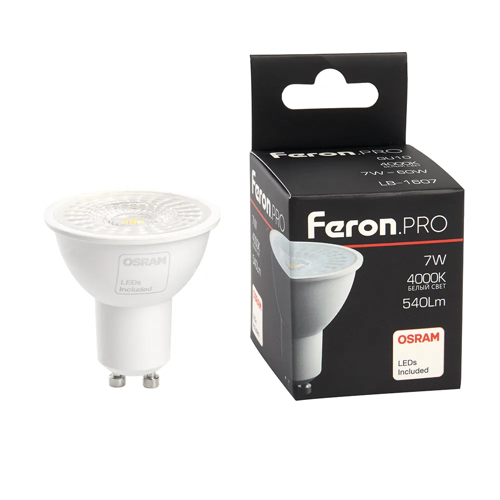 FERON Лампа светодиодная Feron.PRO LB-1607 GU10 7W 175-265V 4000K 38177 FERON Лампа светодиодная Feron.PRO LB-1607 GU10 7W 175-265V 4000K 38177