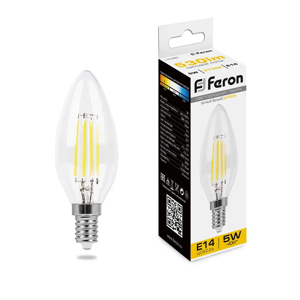 FERON Лампа светодиодная LB-58 Свеча E14 5W 230V 2700K 25572 FERON Лампа светодиодная LB-58 Свеча E14 5W 230V 2700K 25572