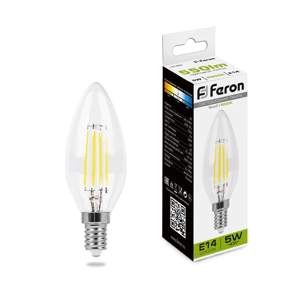 Лампа светодиодная FERON LB-58 Свеча E14 5W 230V 4000K 25573