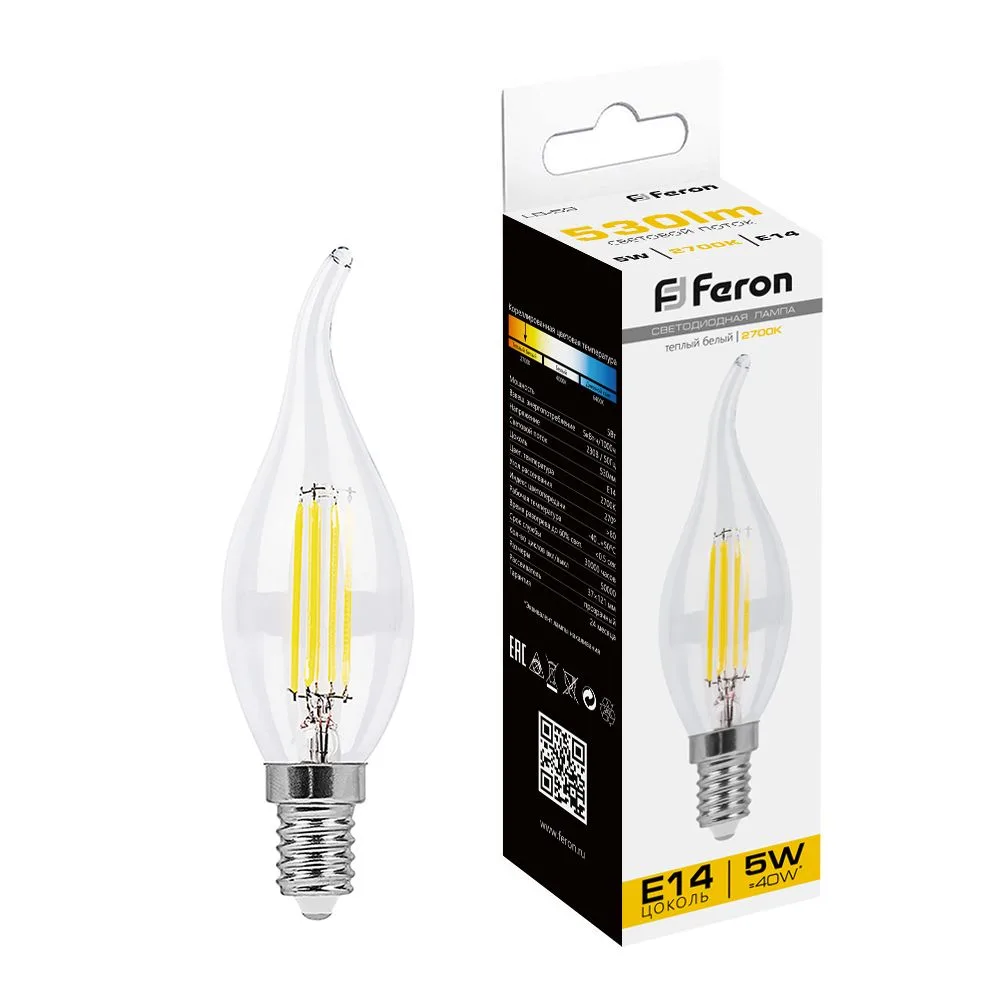 FERON Лампа светодиодная LB-59 Свеча на ветру E14 5W 230V 2700K 25575 FERON Лампа светодиодная LB-59 Свеча на ветру E14 5W 230V 2700K 25575