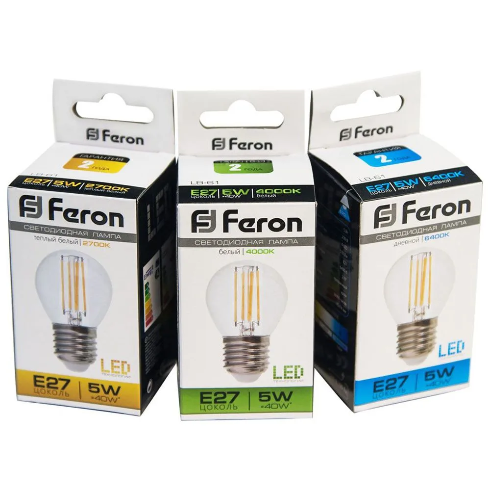 FERON Лампа светодиодная LB-61 Шарик E27 5W 230V 2700K 25581 FERON Лампа светодиодная LB-61 Шарик E27 5W 230V 2700K 25581