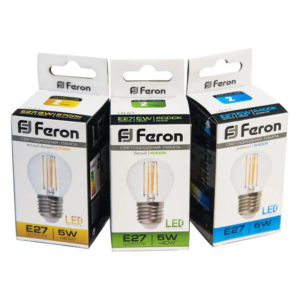 FERON Лампа светодиодная LB-61 Шарик E27 5W 230V 4000K 25582 FERON Лампа светодиодная LB-61 Шарик E27 5W 230V 4000K 25582